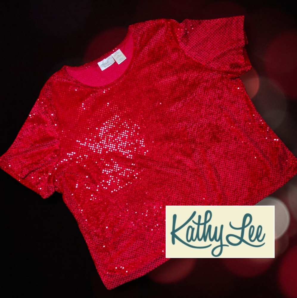 Women's KATHY LEE Velour Sequins Short Sleeve Top